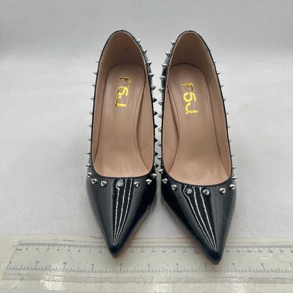 FSJ Black Bridal Pointed Toe High Heel Crystal Pumps Slip on Wedding Shoes - Picture 3 of 8